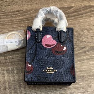 Coach Mini Bag Charm Cherry - Denim Blue and Pink